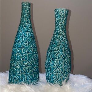 Elegant Teal Textured Vases
